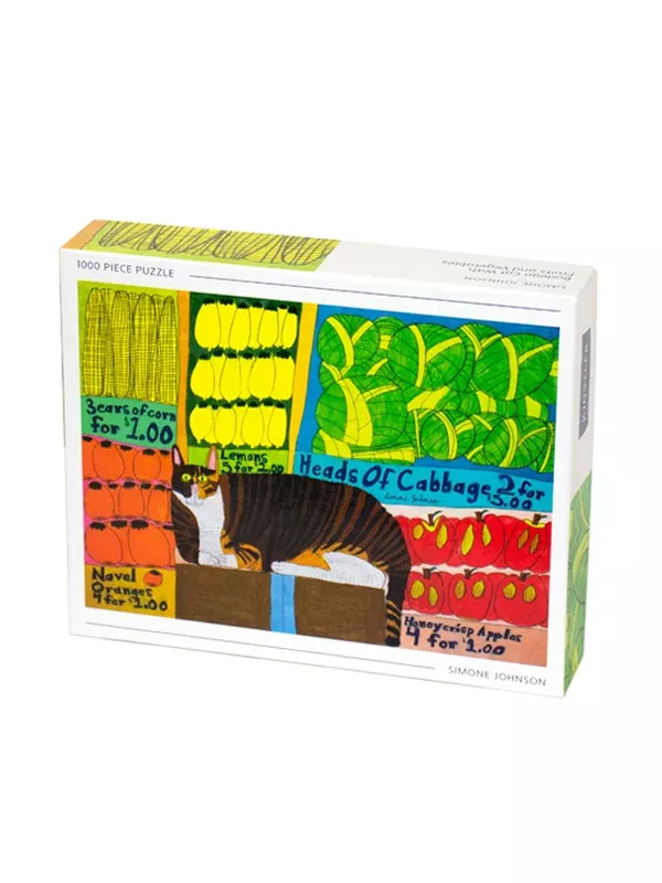 1000 Piece Puzzle: Bodega Cat With Fruits And Vegetables