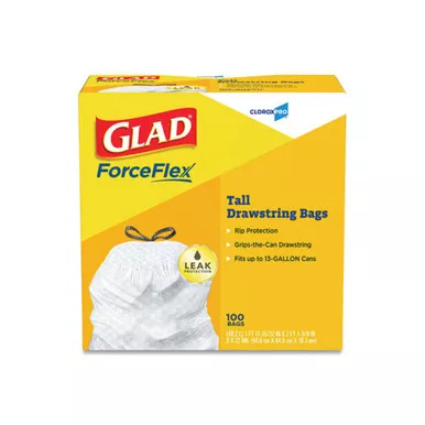 13 Gallon Tall Kitchen Drawstring Bags, .72 Mil, White | Glad