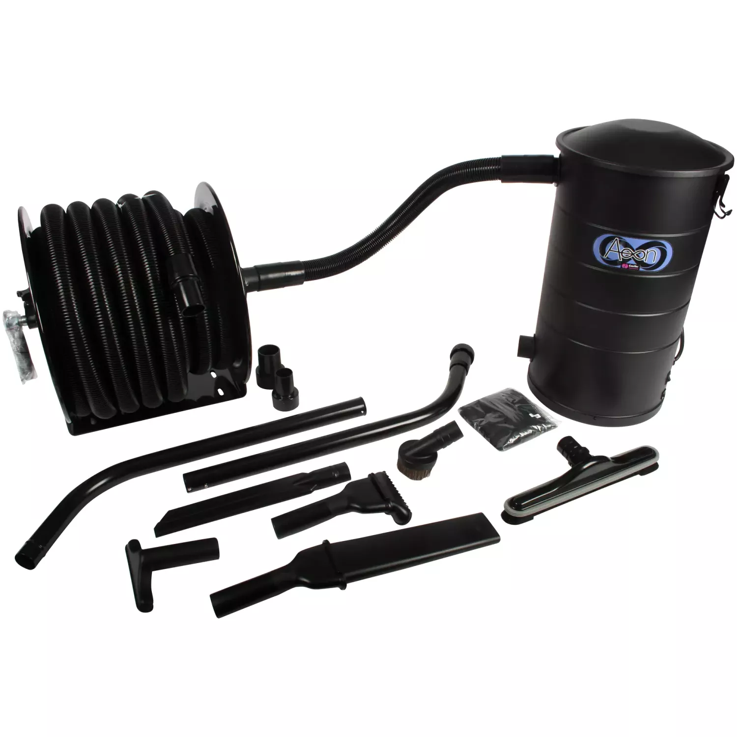 98460 | Aeon 7 Gallon Wall-Hung HEPA Commercial Vacuum with Steel Reel Mounted with 50 Foot Hose and Accessory Set