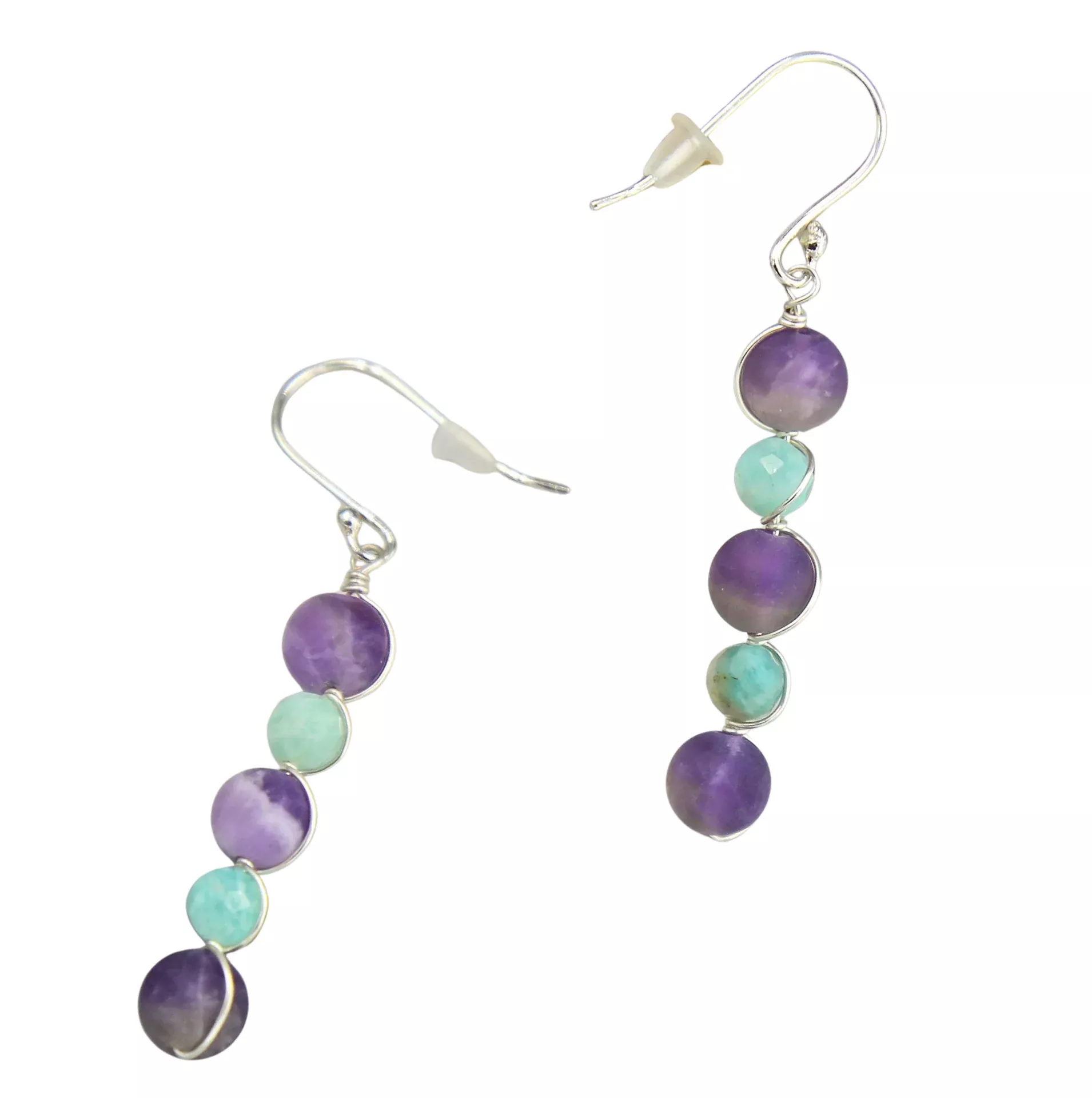 Amethyst and Amazonite Multi-Stone Drop Earrings