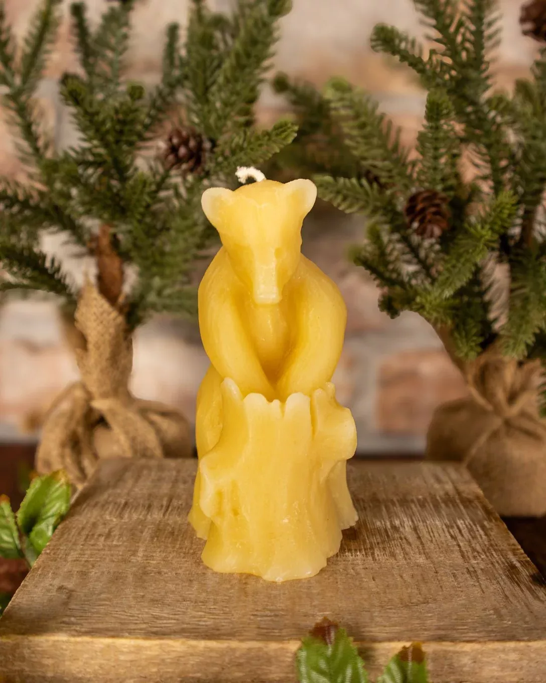 Beeswax Bear Candle with Tree Stump