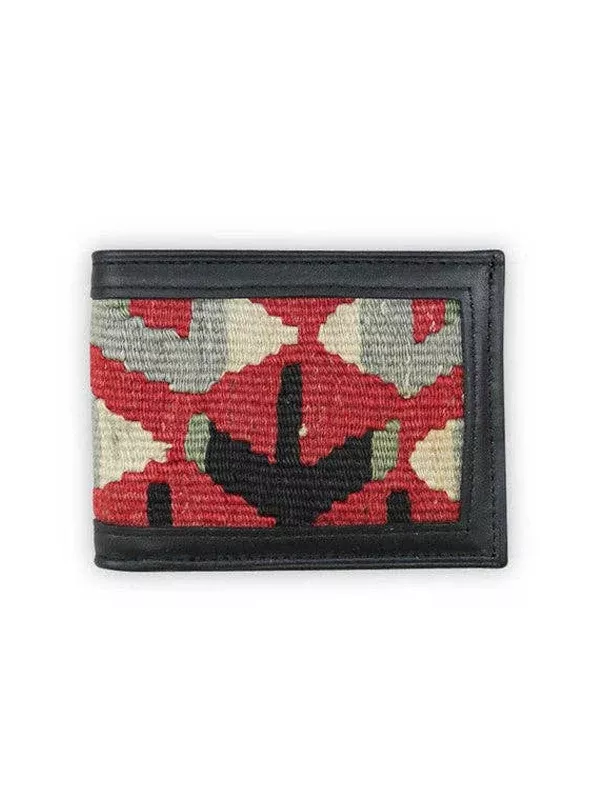 Bifold Kilim Wallet: Red /Grey