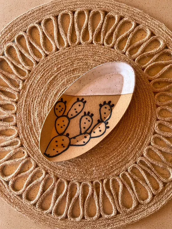 Cacti Oval Trinket Dishes: Prickly Pear /White