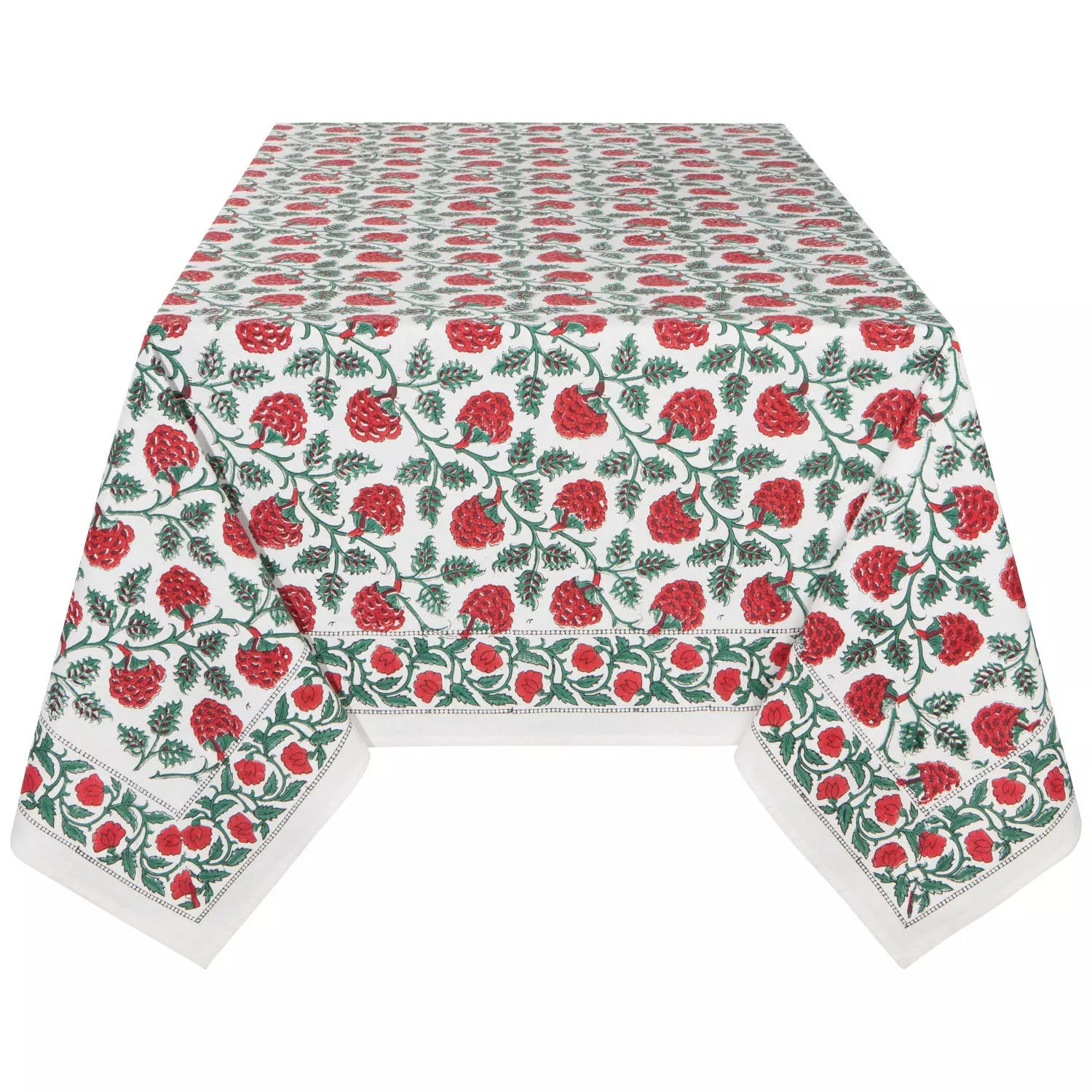 Carnation Block Print Tablecloth 60 x 90 Inches