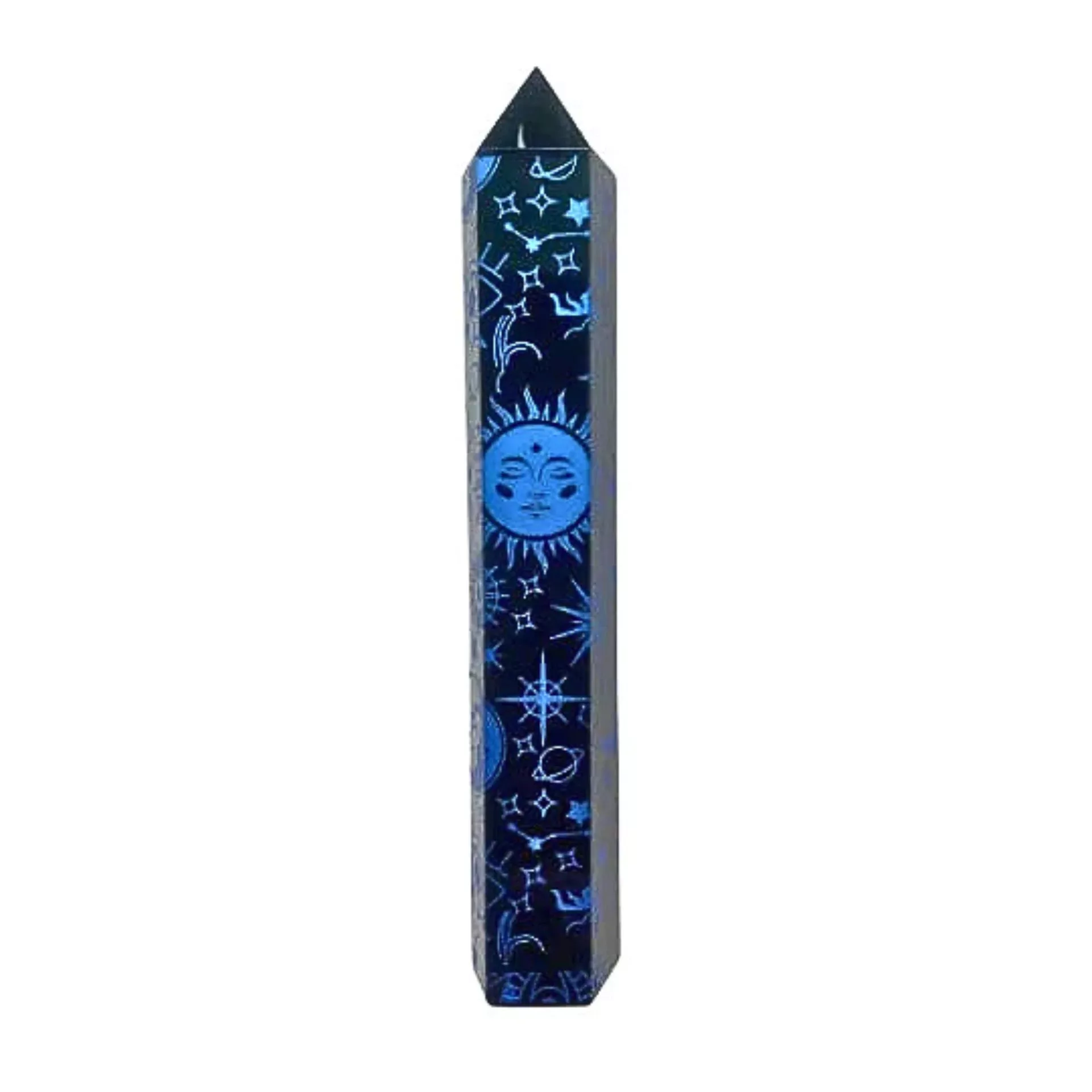 Celestial Blue Printed Black Obsidian Point