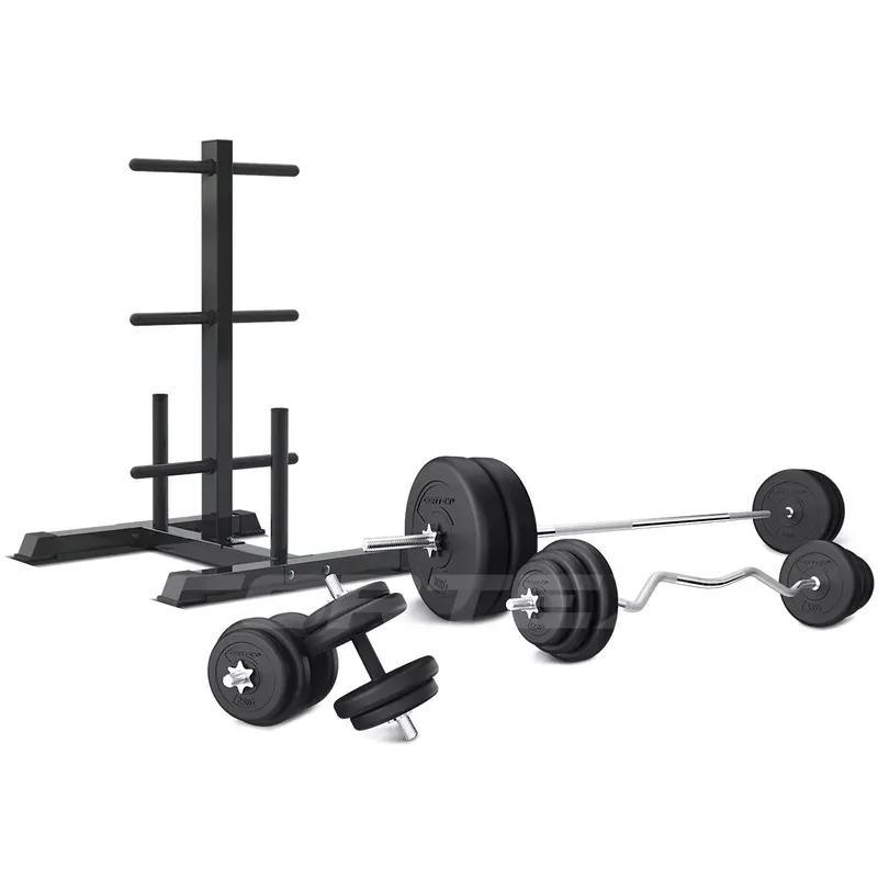CORTEX 90kg EnduraShell Barbell Weight Set with Weight Tree