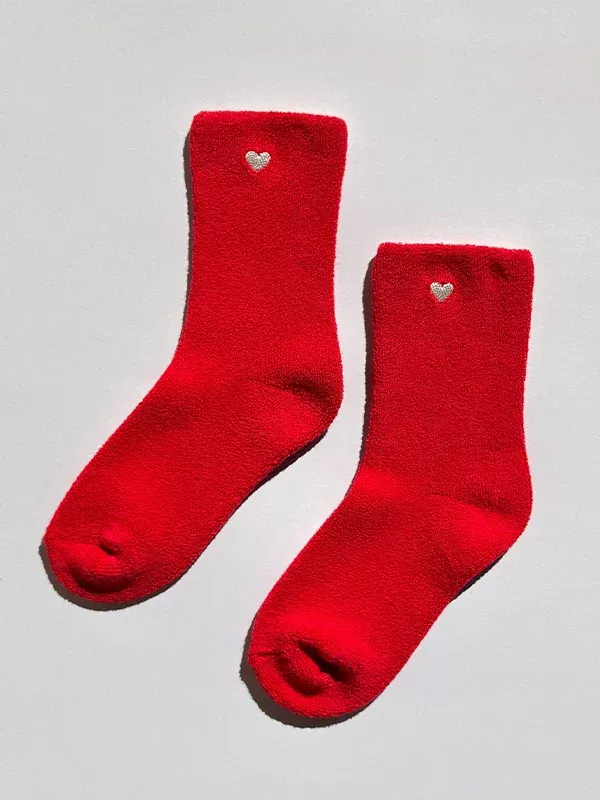 Embroidered Cloud Socks: Red with Heart
