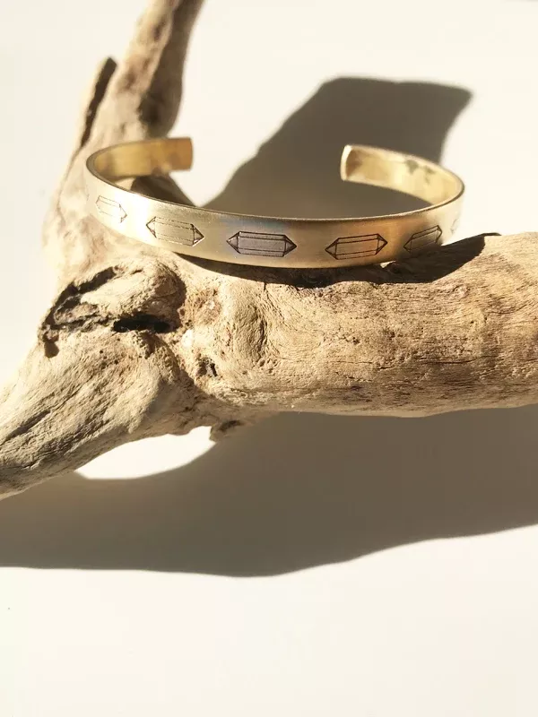 Hand Stamped Gems Cuff