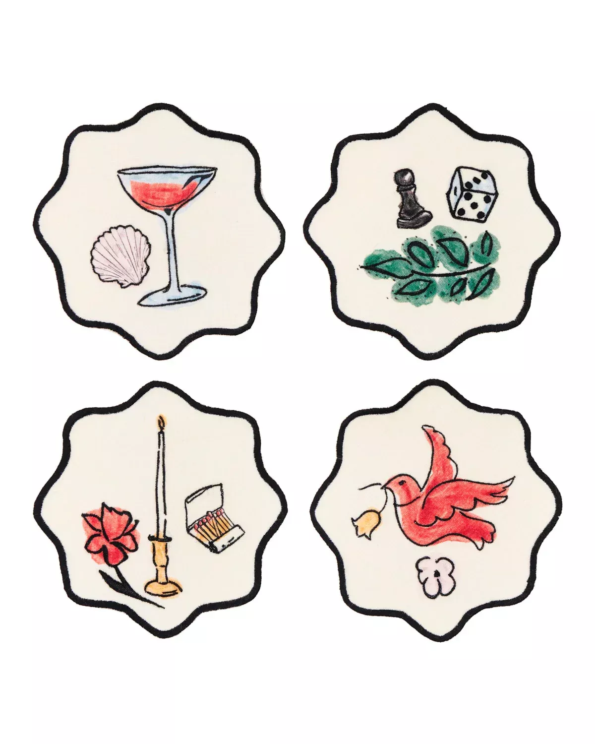 Salon Motif Embroidered Coasters (Set of 4)