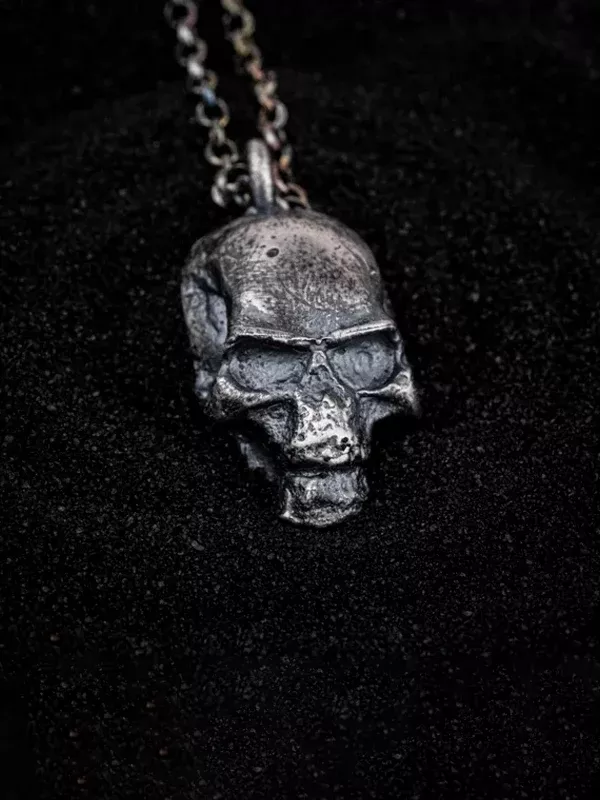 Stede Bonnet Skull Necklace: Rustic Sterling Silver