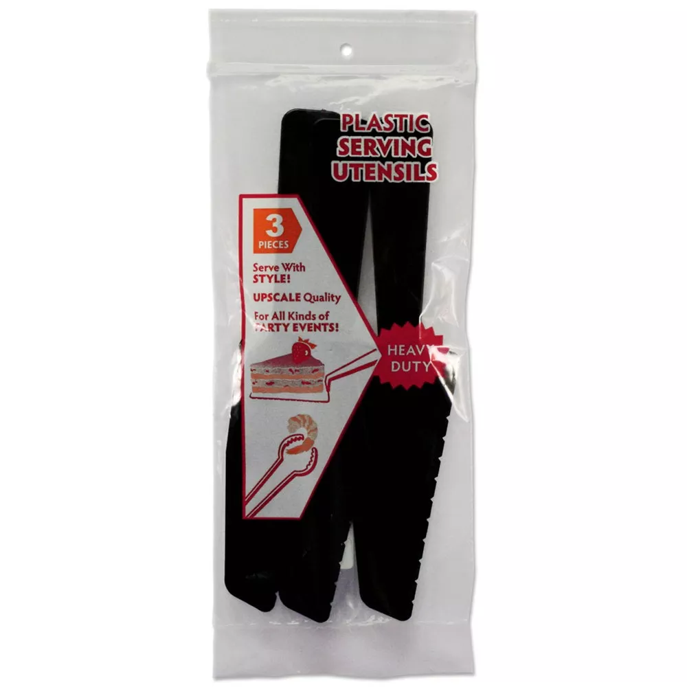 WNA 10 Inch Plastic Pie Servers, Black, Polystyrene, 3 Ct Bag, 12/Case