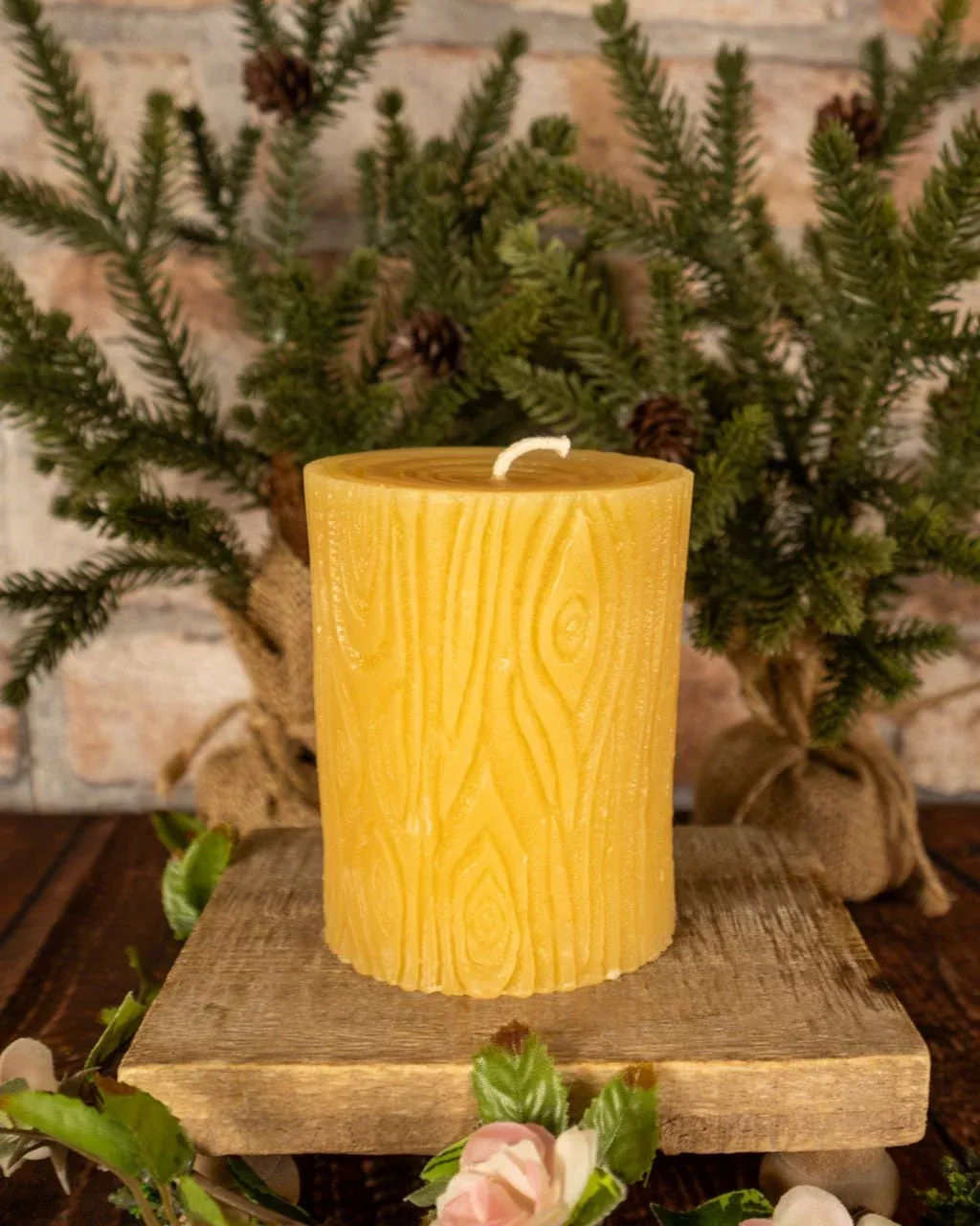 Wood Stump Beeswax Candle – Rustic Pillar Candle