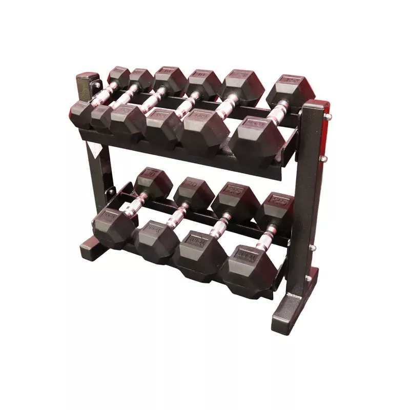 York 5-25lb Rubber Hex Dumbbell Set w/ Dumbbell Stand (New)