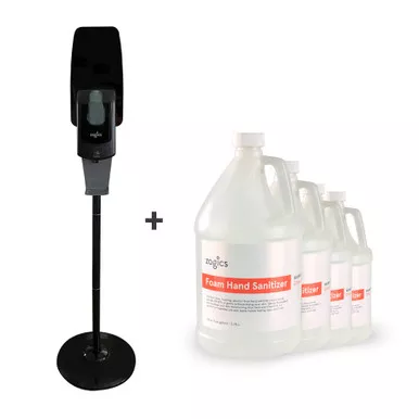 Zogics Floor Stand Touch-Free Automatic Dispenser with Alcohol-Free Foam Hand Sanitizer Citrus & Aloe (4 Gallons)